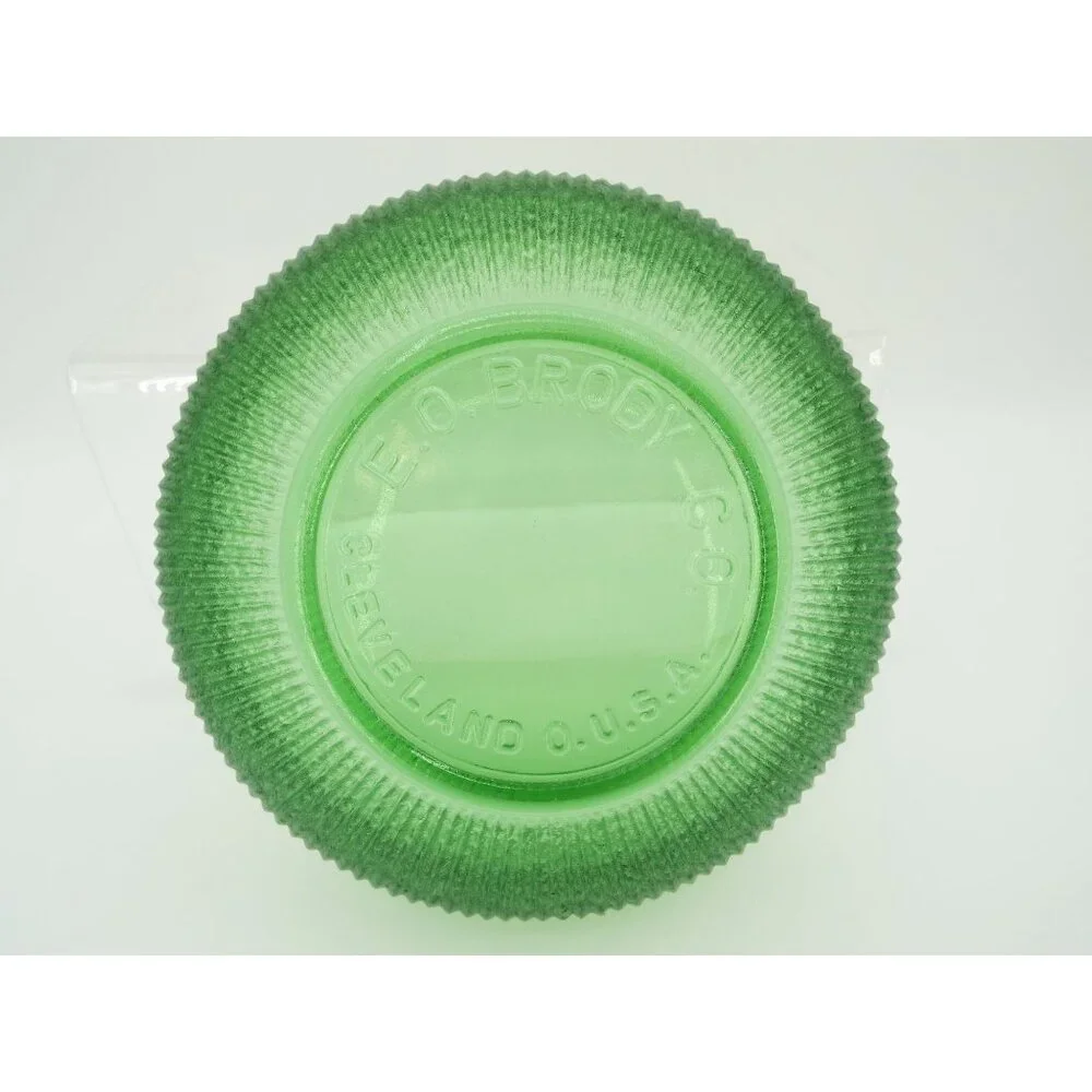 Vintage E.O. Brody Co. Green Ribbed Glass Candy Nut Bowl Made in USA